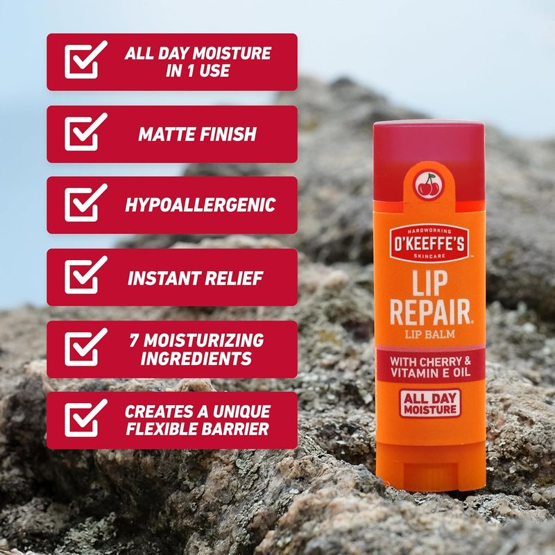O'Keeffe's Lip Repair Balm - Cherry & Vitamin E Moisturizer for Extremely Dry Lips | Twin Pack