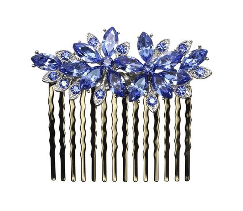 Faship Gorgeous Blue Rhinestone Crystal Floral Hair Comb