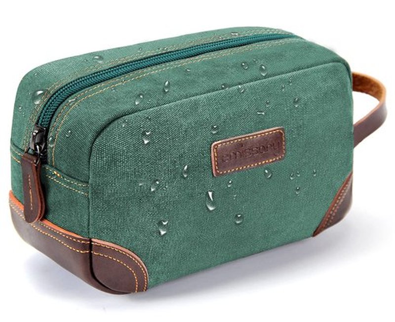 emissary Men's Toiletry Bag, Leather and Canvas Travel Toiletry Bag, Dopp Kit for Men, Travel Bathroom Bag Men's Shaving Kit, Travel Kit Small Bags for Men, Shaving Bag for Travel Accessories (Green)