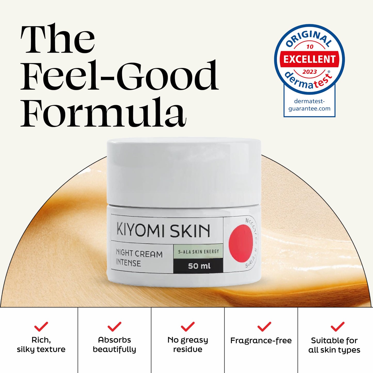 Kiyomi Skin Night Cream Intense with 5-ALA, Ceramides & Peptides, 1.7 Fl Oz