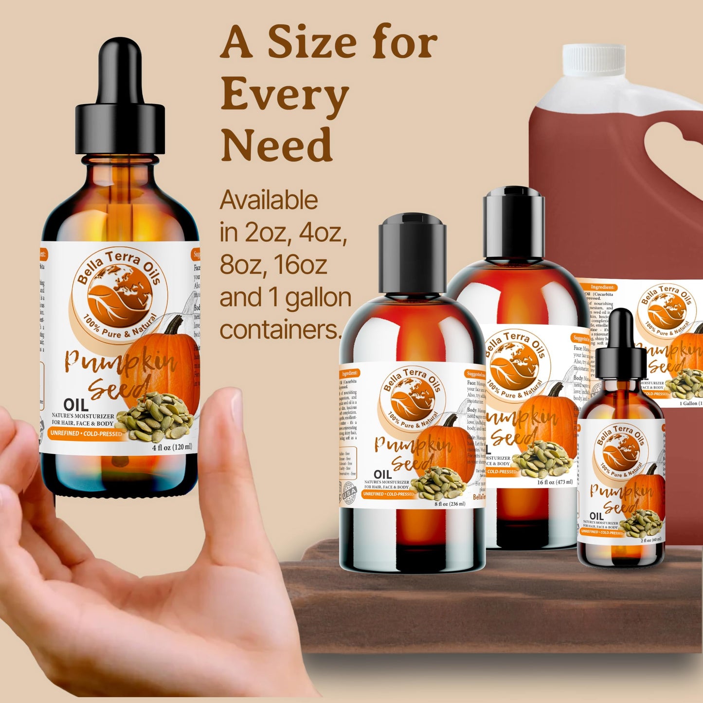 Bella Terra Oils Pumpkin Seed Oil 8oz - Natural, Cold-Pressed, Rich in Omega-9 & Essential Nutrients