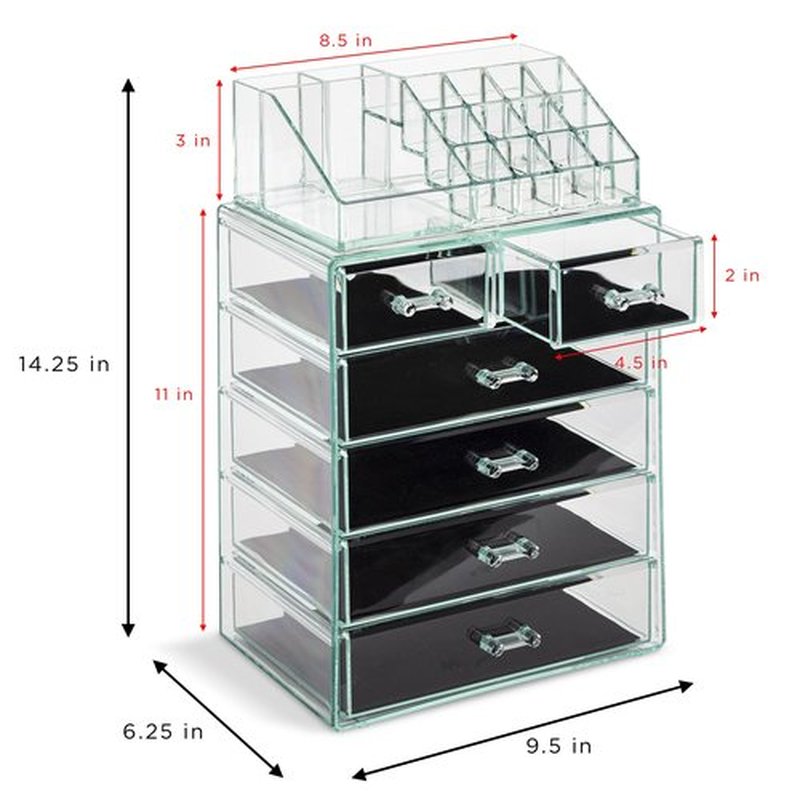 Sorbus Clear Cosmetic Makeup Organizer - Make Up & Jewelry Storage, Case & Display - Spacious Design - Great Holder for Dresser, Bathroom, Vanity & Countertop (4 Large, 2 Small Drawers) [Teal Thrill]