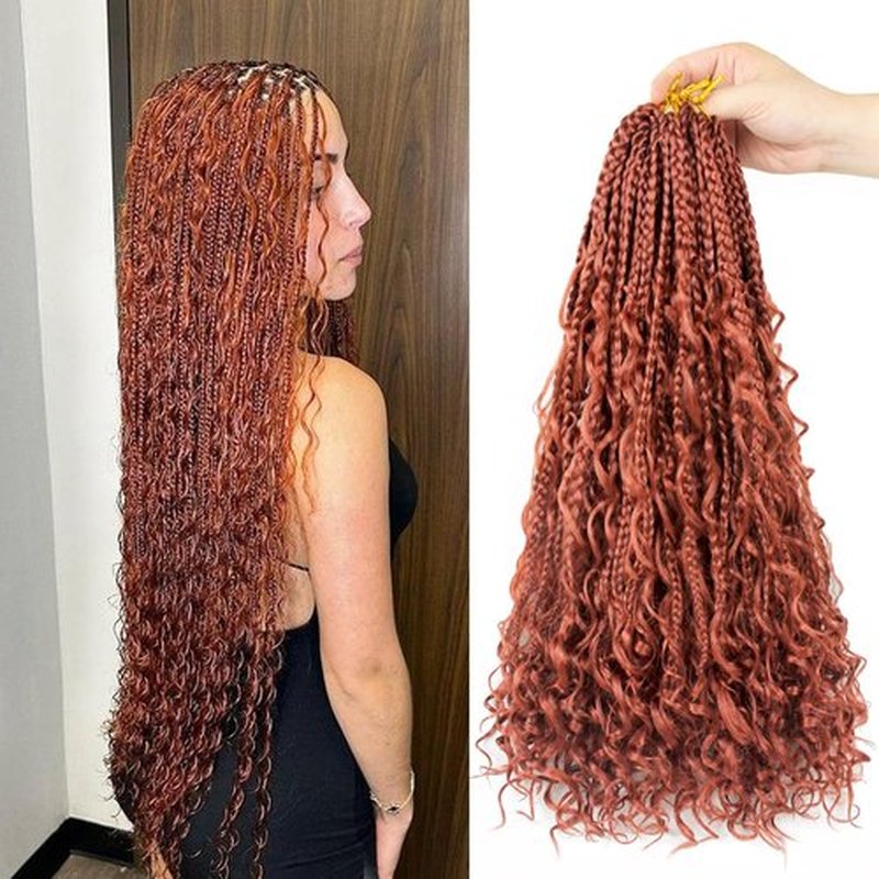 9 Pack Boho Box Braids Crochet Hair - 18 Inch Pre-looped Goddess Box Braids Crochet Hair Bohemian Crochet Boho Crochet Braids With Curly Ends Synthetic Crochet Hair For Women（18 Inch,350#)