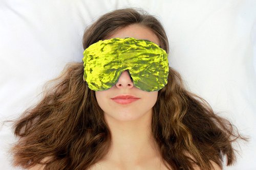 Candi Andi Handmade Opulence Yoga Eye Mask Pillow - Weighted Flaxseed Fill, Unscented, Satin & Velvet, Adjustable Strap - Ideal for Meditation & Restful Sleep -Lime - TEMF-LM