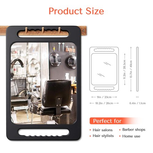 TASALON Unbreakable Hand Mirror with Double Handle - Large Handheld Barber Mirror for Hair and beauty Salon - Durable Hand Held Mirrors for barbershop - Lightweight Haircut Mirror with Double Handgrip