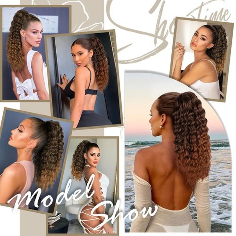 AISI BEAUTY Curly Drawstring Ponytail Extensions for Women 20 inch Long Curly Ponytail Clip in Ponytail Natural Synthetic Ponytail for Daily Use(ZZT1B/27)
