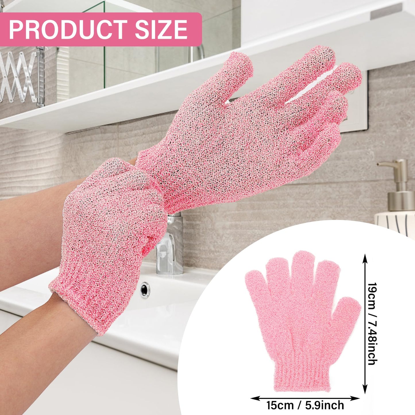 Sibba 2Pcs Exfoliating Wash Gloves Dual Texture Bath Gloves for Shower Body Scrub Exfoliating Mitt Dead Skin Remover Exfoliator Mitten Natural Body Loofah Washcloth (2pcs Pink)