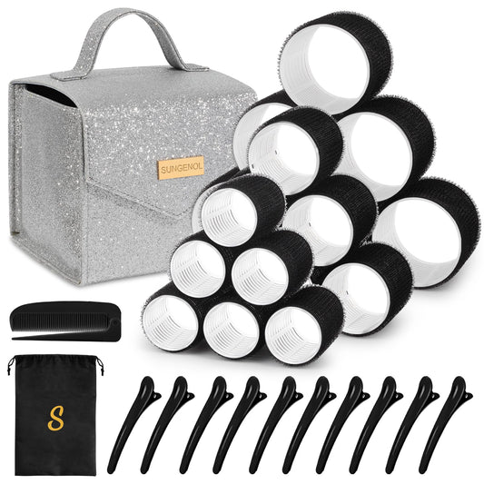 Sungenol 3 Sizes Hair Roller Set with 18 Pieces - Heatless Self-Grip Rollers, Hair Clips, Comb for DIY Salon Hairstyles