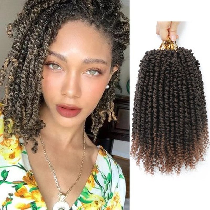 Pre-Twisted passion twist hair, 8 Inch 9 Packs Pretwisted Passion Twist Crochet Hair,Soft Curly Ombre Brown Pre Looped Crochet Hair For Women Short Crochet Braids(8",T1B/30#)