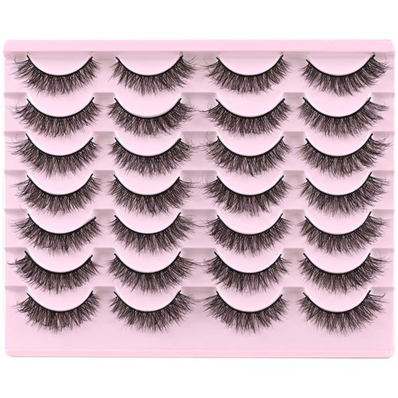 FARRED Natural Lashes Short Eyelashes Wispy False Mink Lash Pack 14 Pair Natural Look Fluffy Cat Eye Strip Eyelash Small Fake Lashes Full Pestañas Sets for MUA and Beginners Daily Makeup (F1 | 8-14mm)