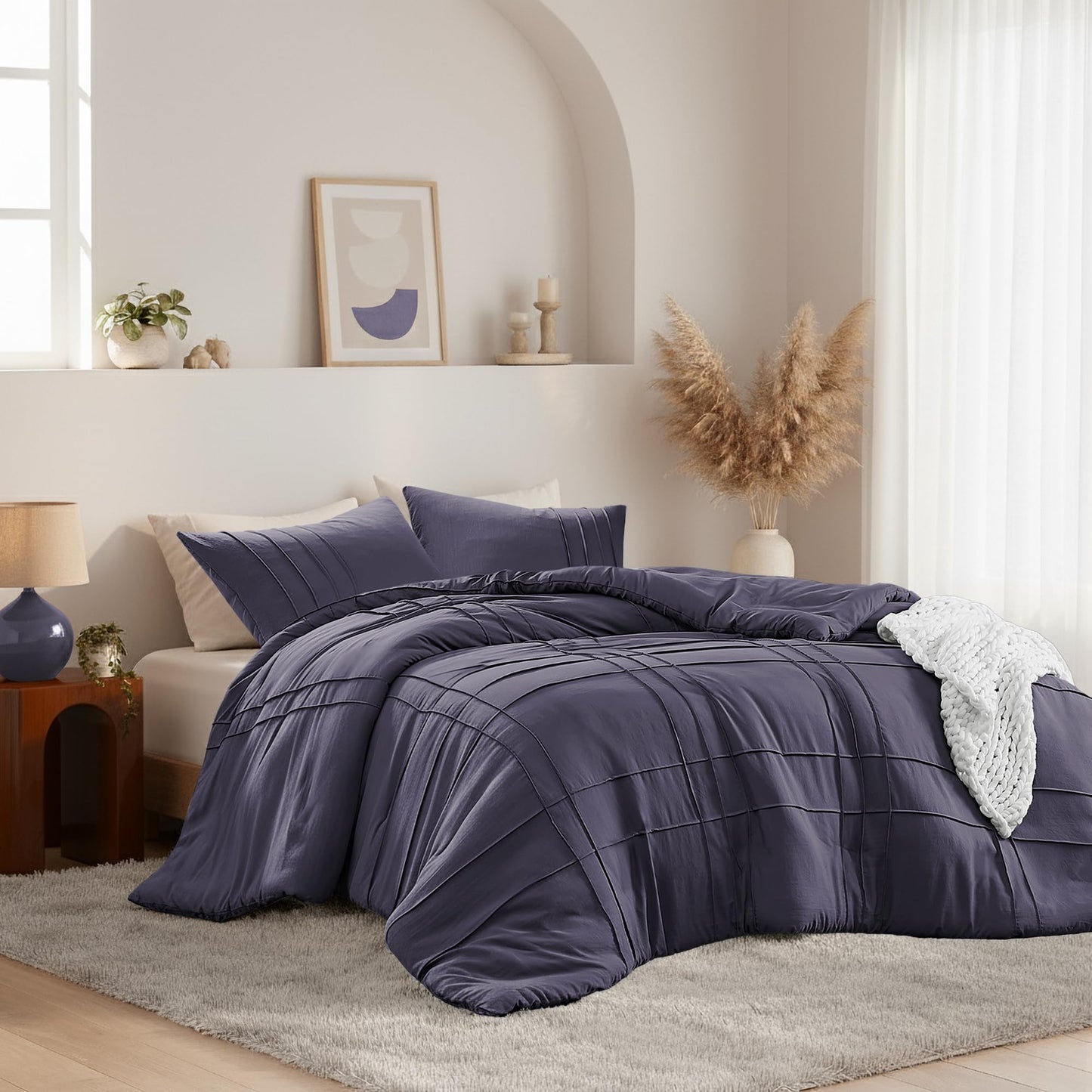 Regency Heights Queen Size Comforter Set Skipper Blue, 3 Pieces Bedding Set, Ultra Soft Prewashed Bed Set, Pinch Pleat All Seasons Lightweight Comforter and Shams