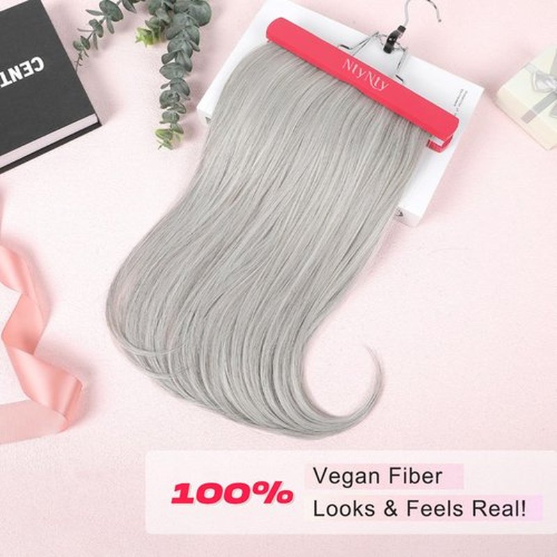 NTYNTY Hair Extensions, 4PCS 18" Clip in Hair Extensions Layered Cut Natural Lightweight Hairpieces with Thinner Softer Invisible Weft for Women - Siver Grey