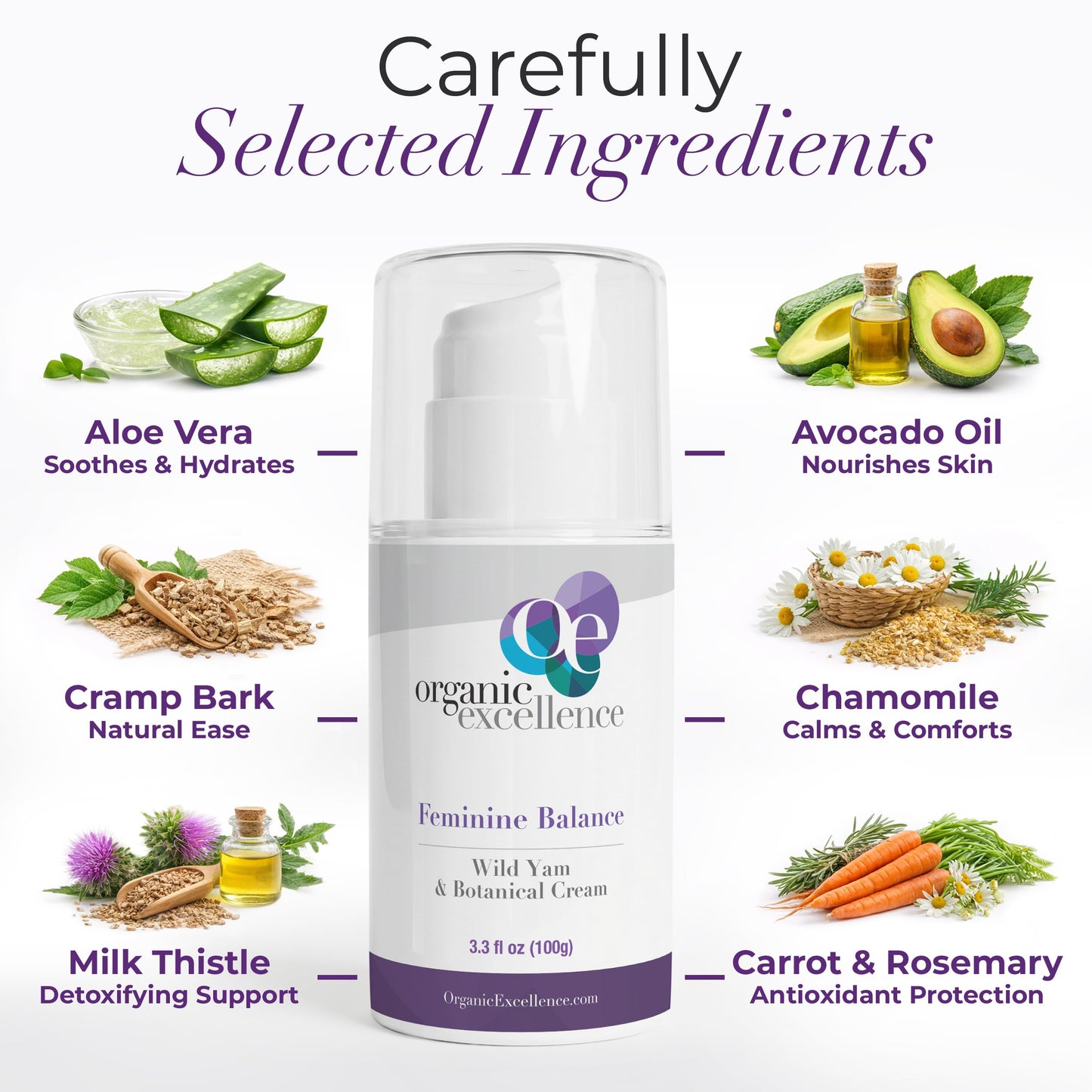 Organic Excellence Feminine Balance Wild Yam & Botanical Cream for Women – 3.3 fl oz