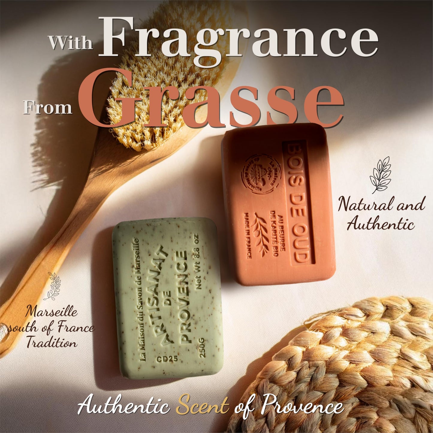 Oud Wood Soap Bars 3xPack - Enriched With Organic Shea Butter - 97% Natural Ingredients - Traditional French Milled Bar Soap Made in Provence - Gentle For Skin - 3x8.8 oz - La Maison Du Savon