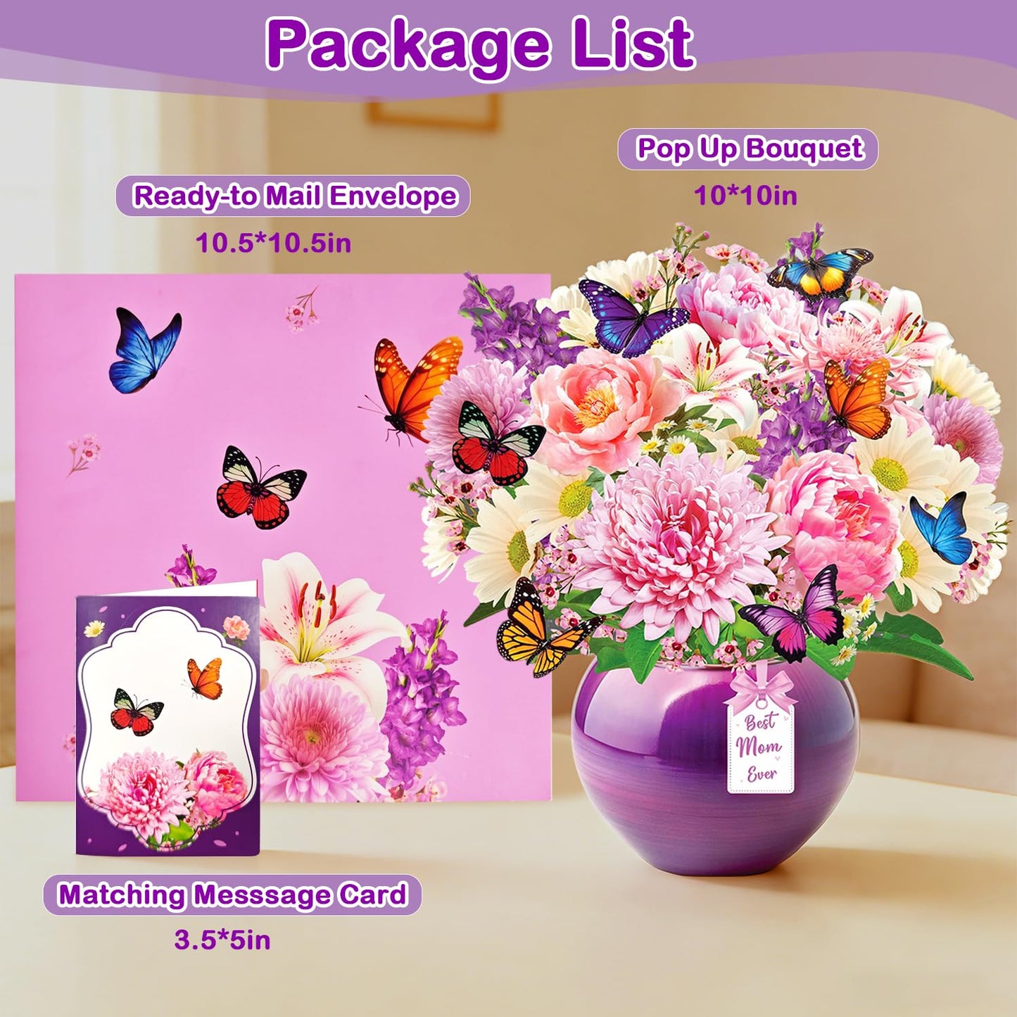 XUNXMAS Birthday Card–Happy Birthday Card Peony Flower Bouquet Design, Perfect Mother’s Day, 3D Pop Up Birthday Card for Mom with Music&Lights, Anniversary for Wife, Mother, Her (Peony Mother's Day)