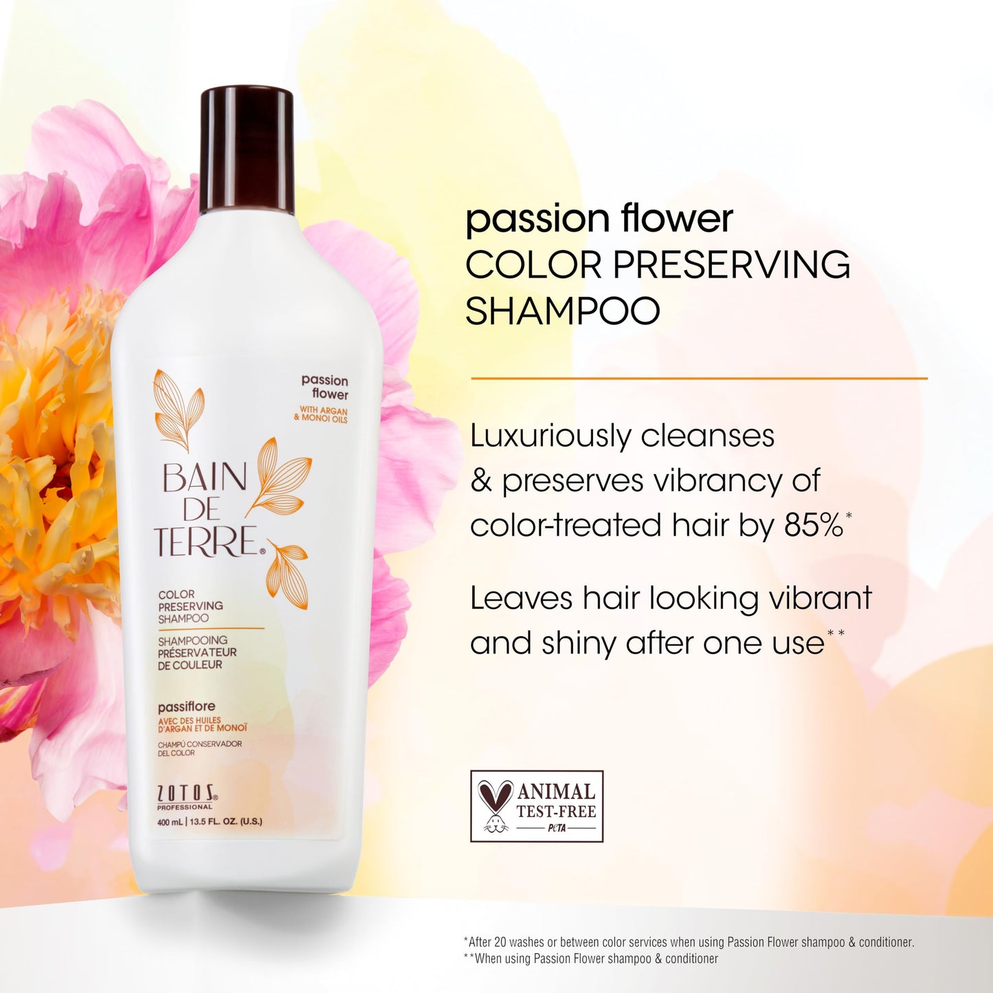 Bain de Terre Color Preserving Shampoo and Conditioner Set | Passion Flower | Protects & Maintains Color-Treated Hair | Paraben Free | Color-Safe | 13.5 Fl Oz