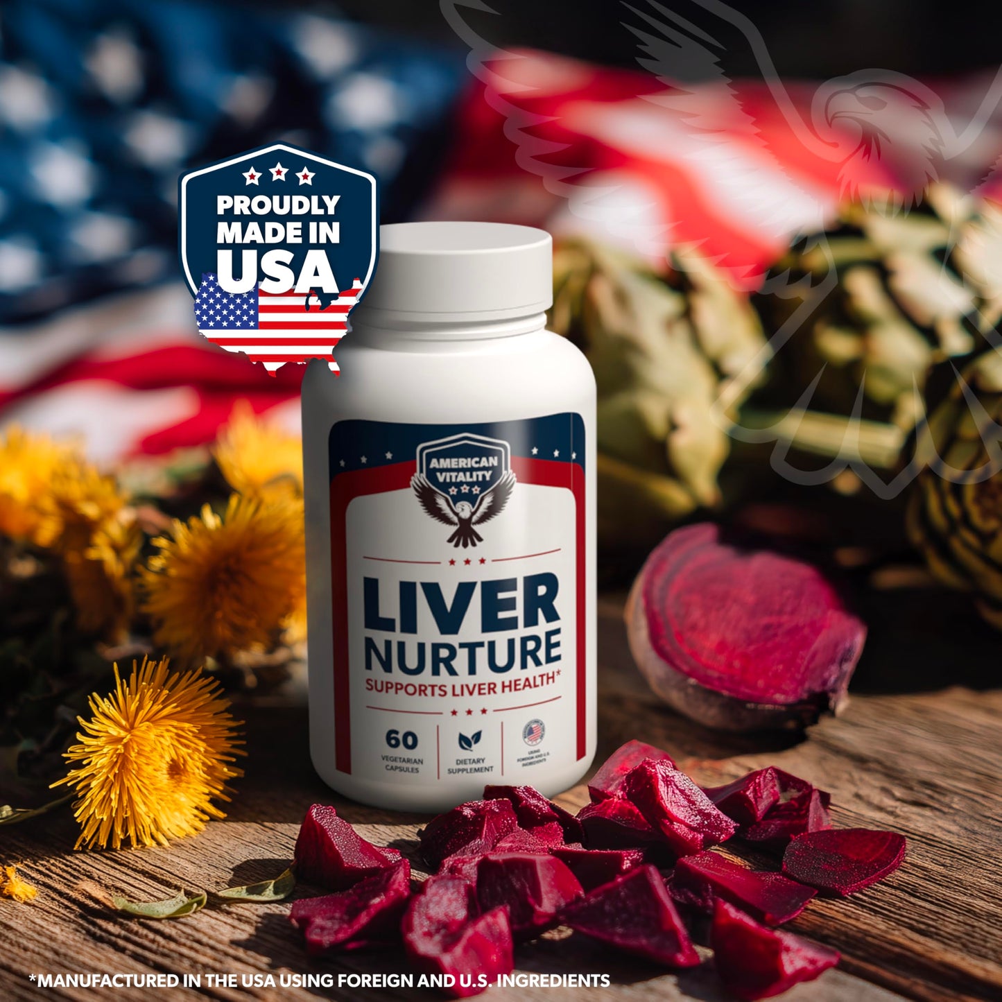 AMERICAN VITALITY Liver Nurture - Liver Supplement Formula with Milk Thistle, Artichoke, Dandelion, Beet Root, Turmeric & More - Liver Support Supplements - 60 Capsules