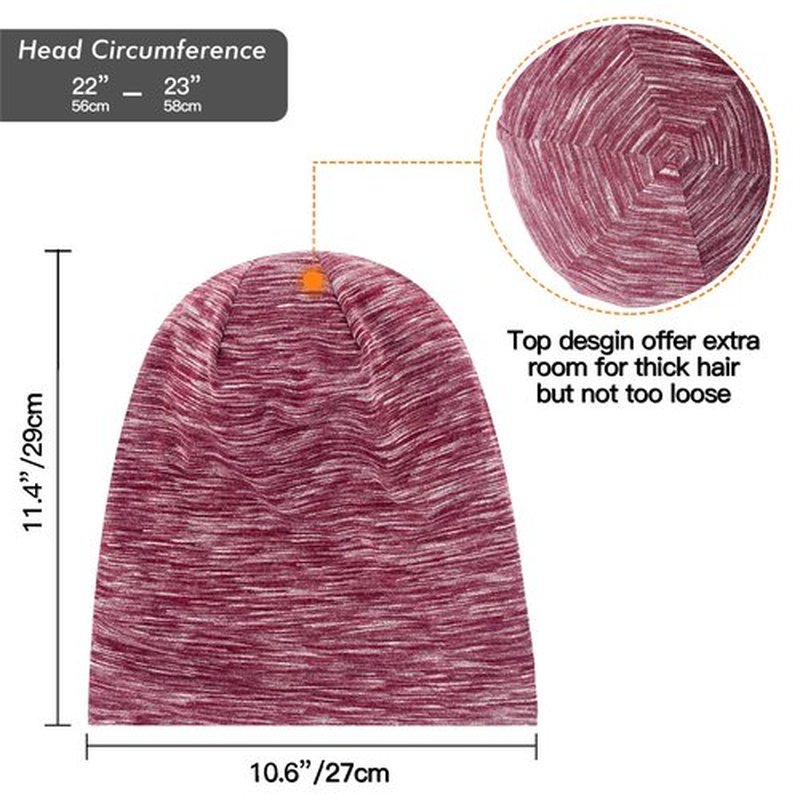 Silk Satin Lined Bonnet Sleep Cap - Adjustable Stay on All Night Hair Wrap Cover Slouchy Beanie for Curly Hair Protection for Women and Men - Heather Burgundy