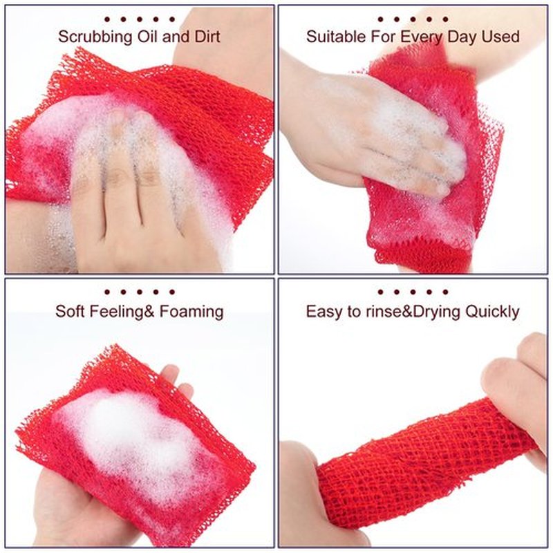 Geiserailie African Long Bathing Net Sponge Long Net Shower Body Scrubber Back Scrubber Skin Smoother Net Bathing Sponge for Daily Use or Stocking Stuffer(Red)