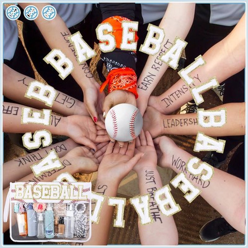 Hillban 2 Pcs Baseball Gifts Chenille Letter Bags Baseball Makeup Bag Baseball Party Survival Kit Bag Cosmetic Clear Toiletry Pouch Waterproof Travel Purse Portable Storage Organizer for Women