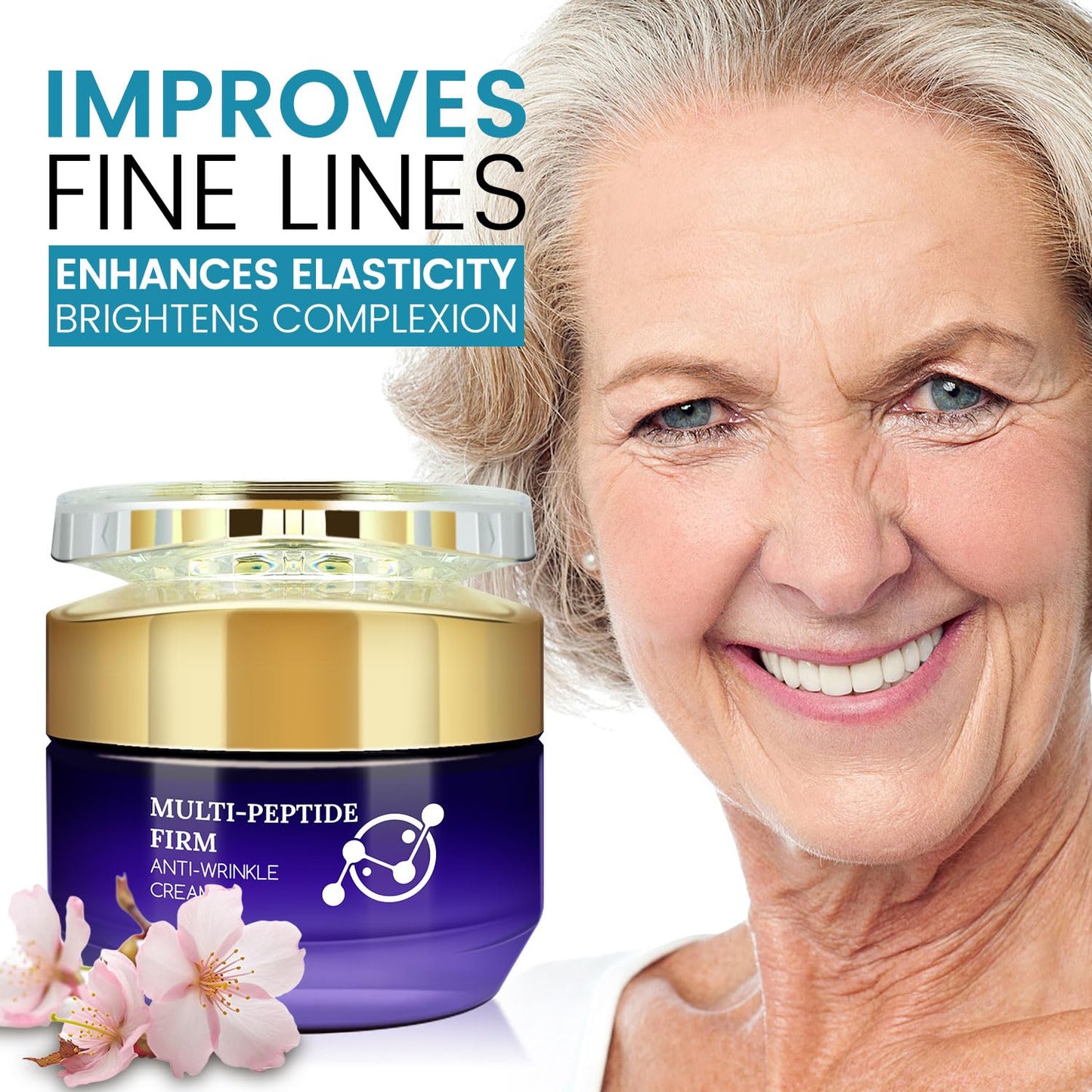Multiple Peptide Anti Wrinkle Cream, Collagen Face Moisturizer for Women with Jojoba Seed Oil & Niacinamide, Reduces Wrinkles, Improves Firmness, Improves Skin Texture, Strengthens Barrier, 1.764oz