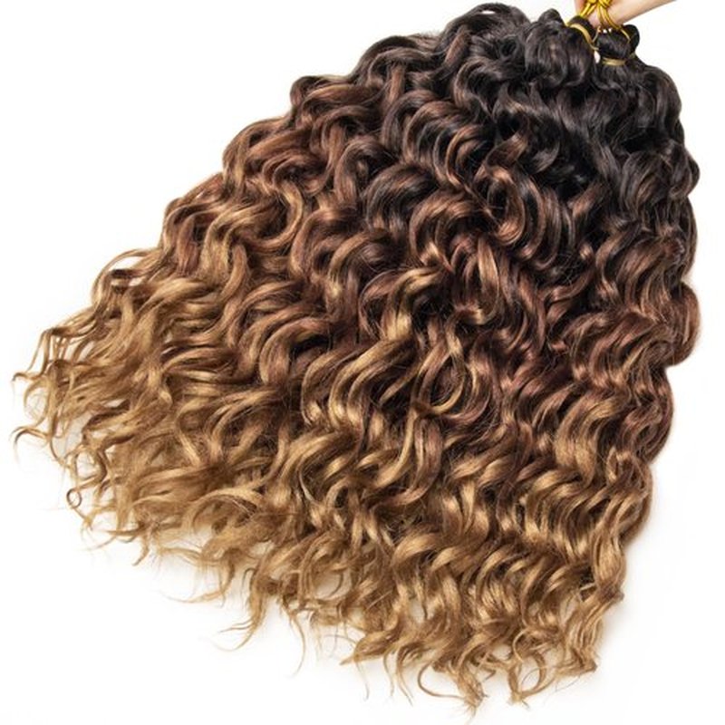 Ocean Wave Crochet Hair 18inch Deep Wave Curly Crochet Hair 6Packs Ombre Blonde Hawaii Curly Braiding Hair Synthetic Bohemian Crochet Braid Water Wave Crochet hair Extensions (18inch, OT3027)