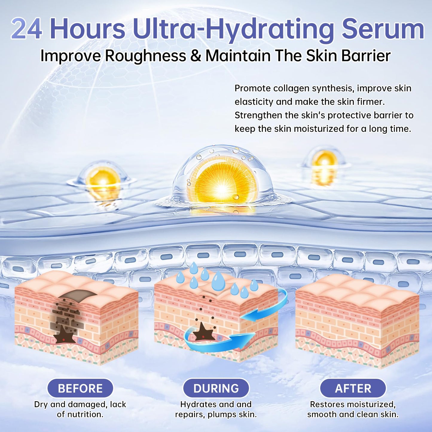 30 Pcs 5% Hyaluronic Acid Serum Ultra-Hydrating Vials, Hyaluronic Acid Tubes, Wake Nature Perfection Hylunaric Acid Serum, Single-Use Ultra-Hydrating Essence for Face