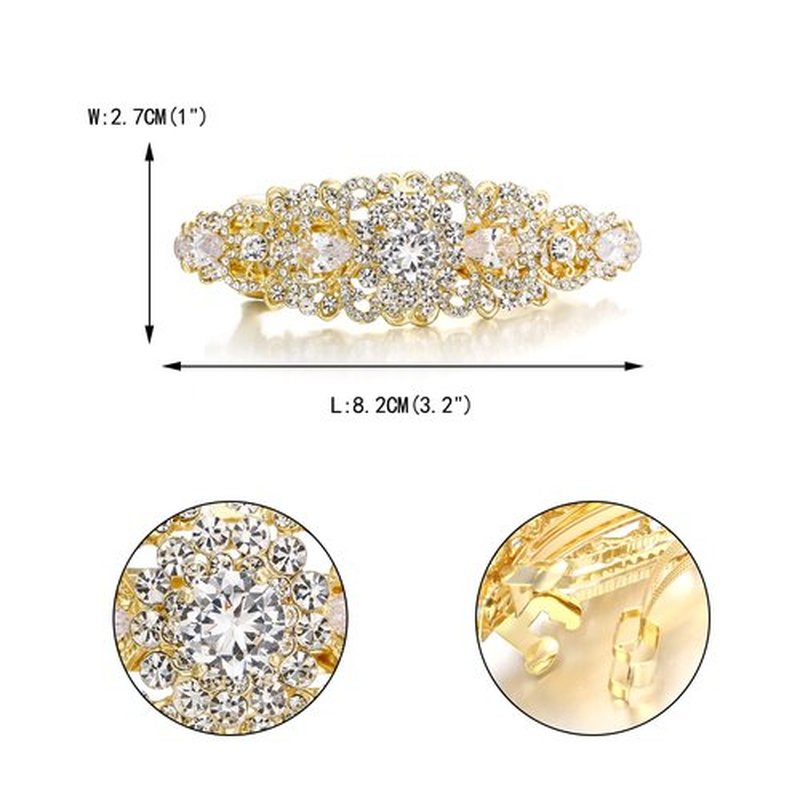 EVER FAITH Bridal Hair Accessory for Bride Austrian Crystal CZ Bridal Art Deco Flower Vine Hair Barrette Clip for Women Clear Gold-Tone