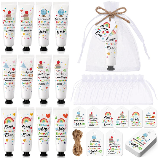 Dimsile 12 Set Valentine's Day Gifts for Teacher Appreciation Hand Cream Moisturizing Hand Lotion Thank You Teacher Gifts Travel Size with Cards Organza Bags for Dry Cracked