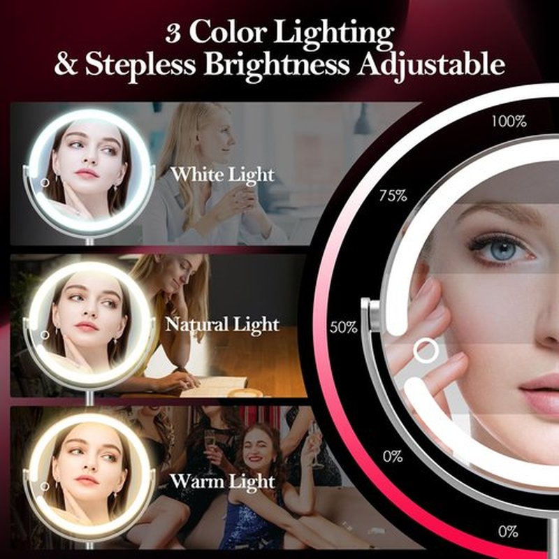 PEDOMIROR 20X Magnifying Mirror with Light, Lighted Make Up Mirror, Rechargeable 2000mAh Led Makeup Mirror, Height & Brightness Adjustable Desk Makeup Mirror, 360°Rotation & Touch Screen (Silvery)