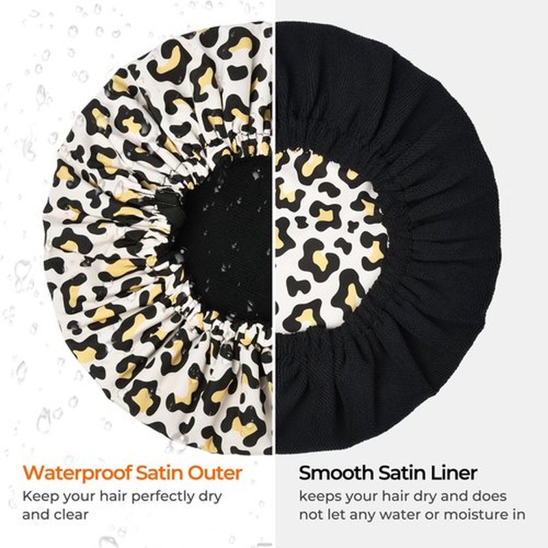 Shower Cap for Women Terry Lined Bath Cap Large Reusable Waterproof Elastic Band Leopard Shower Caps for Long Thick Hair Soft Bath Shower Hair Caps