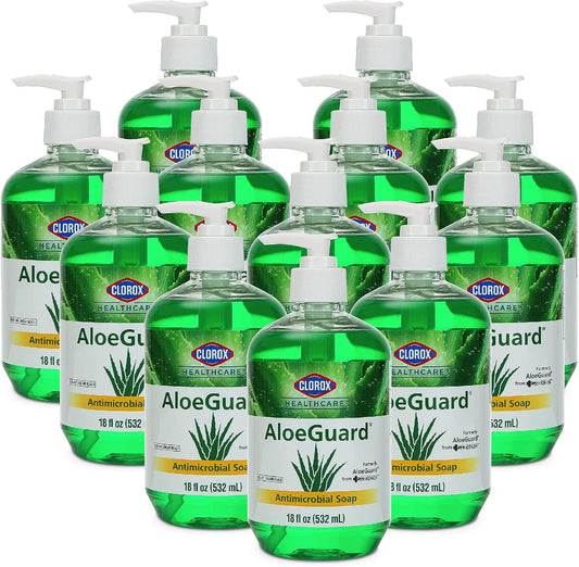 Clorox Healthcare AloeGuard Antimicrobial Liquid Hand Soap with Pump, Triclosan-Free, Infused with Aloe Vera and Vitamin E, Gentle and Moisturizing, FDA Registered, 18 Fl Oz - 12 Pack