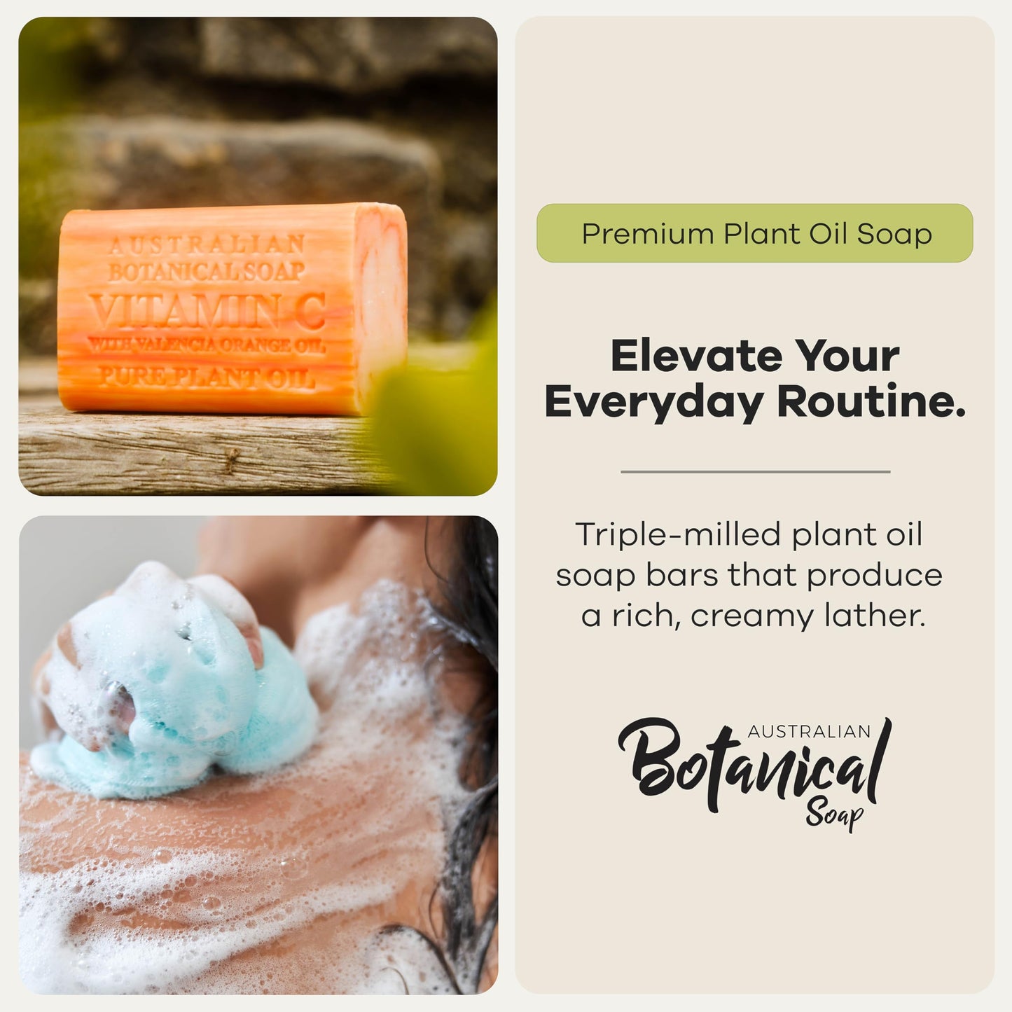 Australian Botanical Soap, 6.6 OZ, Vitamin C and Valencia Orange, Triple Milled Bars made with a Natural Soap Base and Enriched with Organic Shea Butter, Pack of 8
