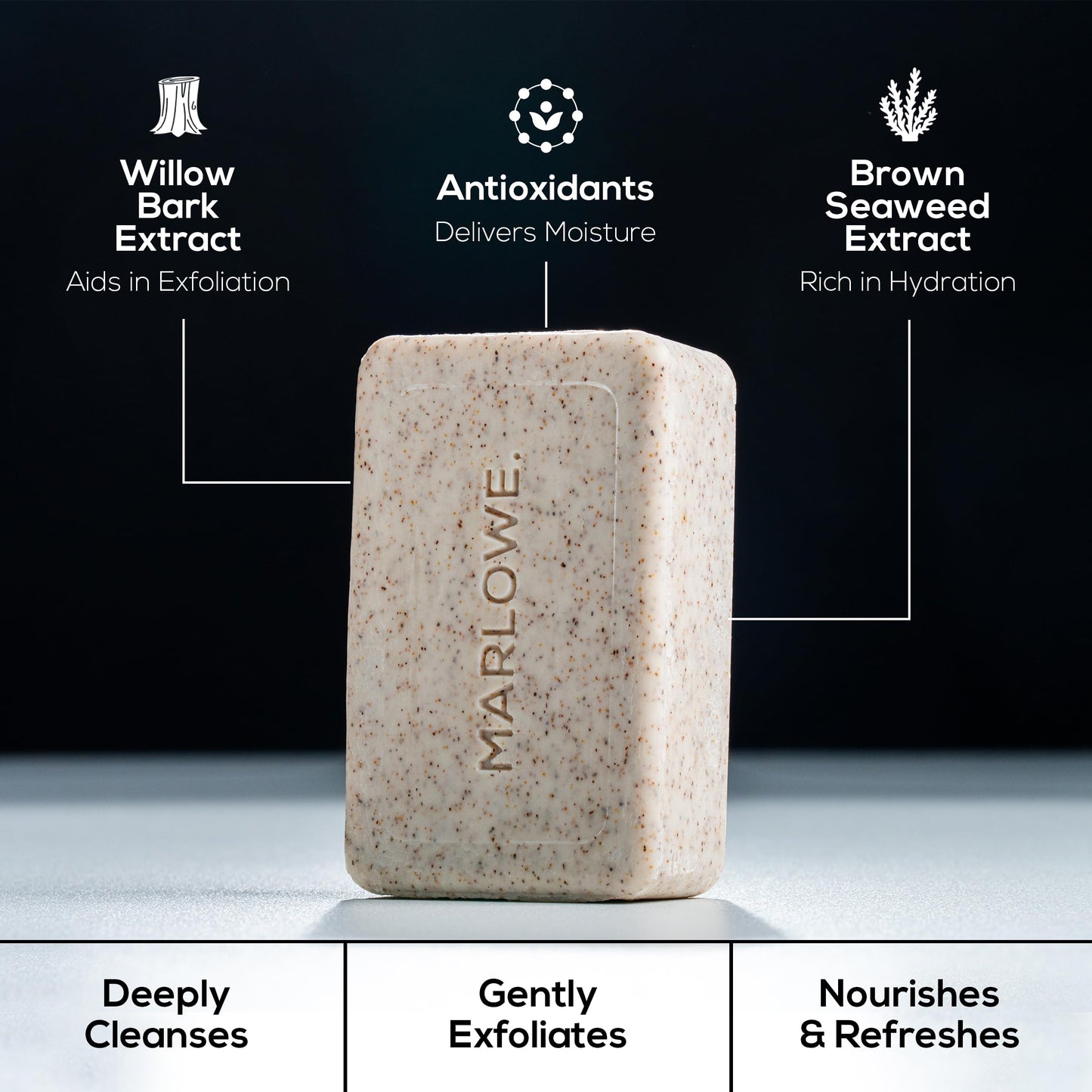 MARLOWE. No. 102 Body Scrub Soap 7 oz, Santal, Exfoliating Soap Bar with Shea Butter, Olive Oil & Green Tea Extracts, Cleanses, Smooths & Revitalizes Skin, Warm Amber, Spice & Citron Scent