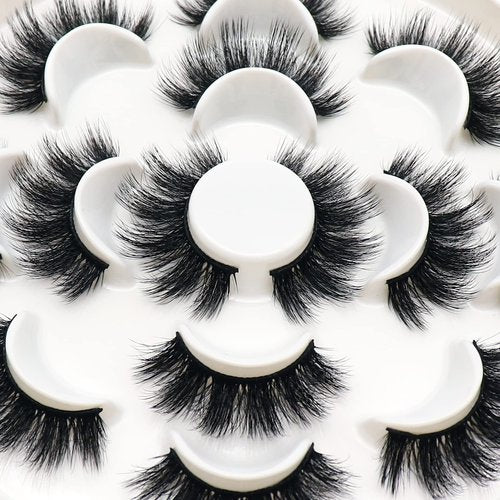 Veleasha Lashes 5D Faux Mink Lashes False Eyelashes Dramatic Eye Lashes Wispy Fluffy Fake Lashes Luxurious Volume Fake Eyelashes 7 Pairs Pack (610)