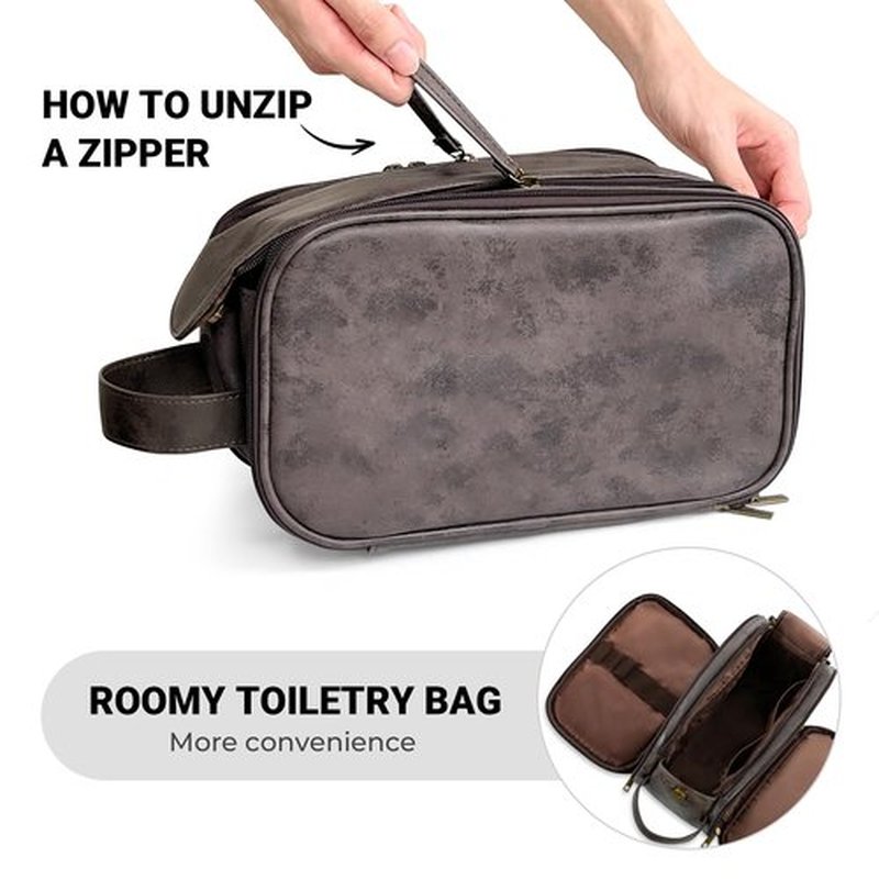 Elviros Toiletry Bag for Men, Large Travel Shaving Dopp Kit Water-resistant Bathroom Toiletries Organizer PU Leather Cosmetic Bags