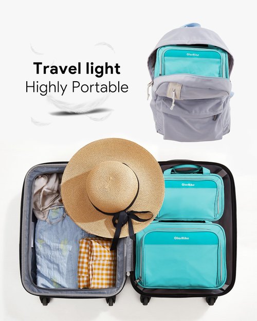 OlarHike Travel Toiletry Hanging Bag Waterproof Bags, Makeup, Toiletries, Jewelry, Travel Essentials 3 in 1 Packing Organizers, Cosmetic Travel-Sized Container, Medium Capacity for Women Cyan