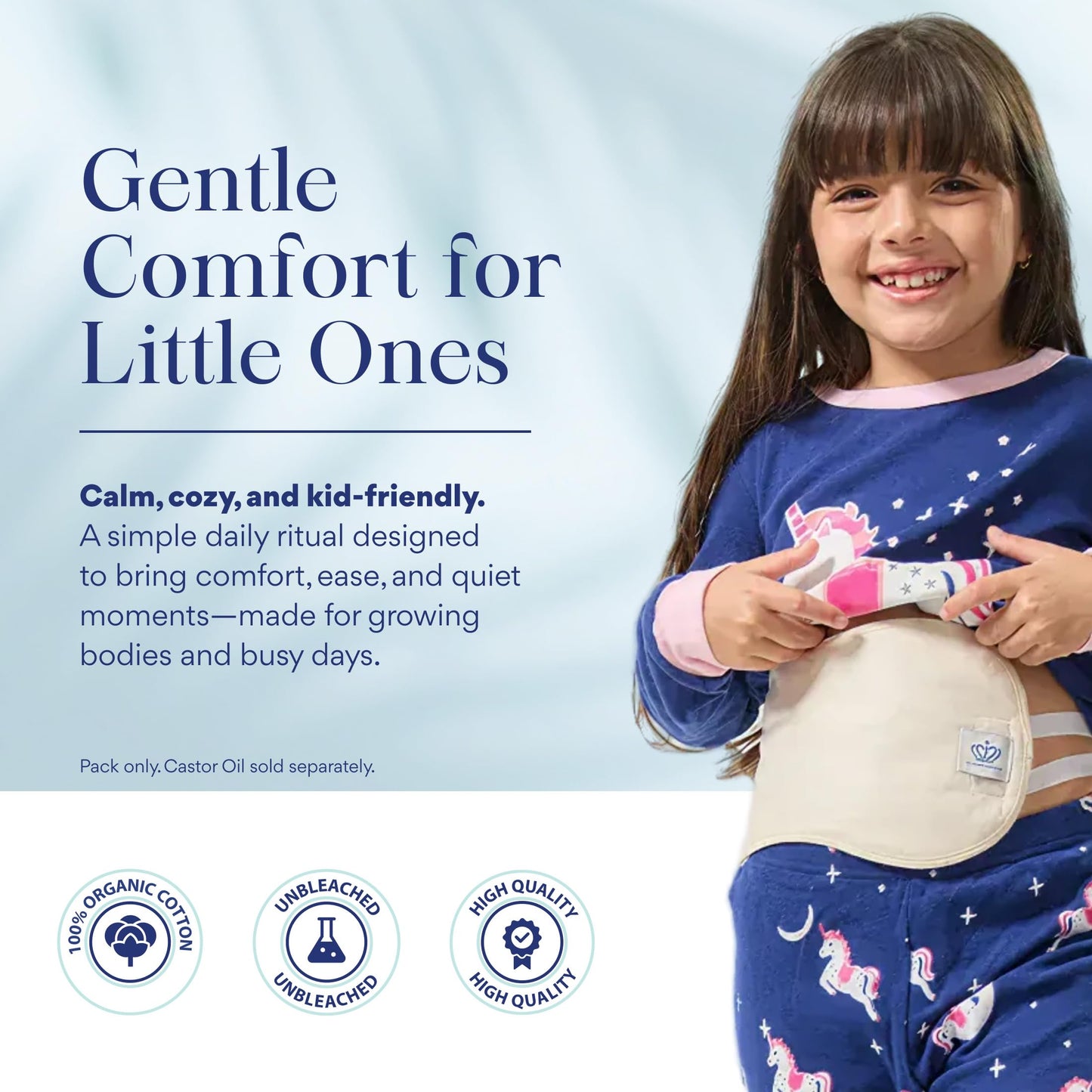 QUEEN OF THE THRONES Castor Oil Pack for Kids - Heatless, Less-Mess, Reusable - Organic Cotton Flannel, Comfort Fit, Soft Straps & Naturopathic Doctor Designed (Castor Oil Sold Separately)