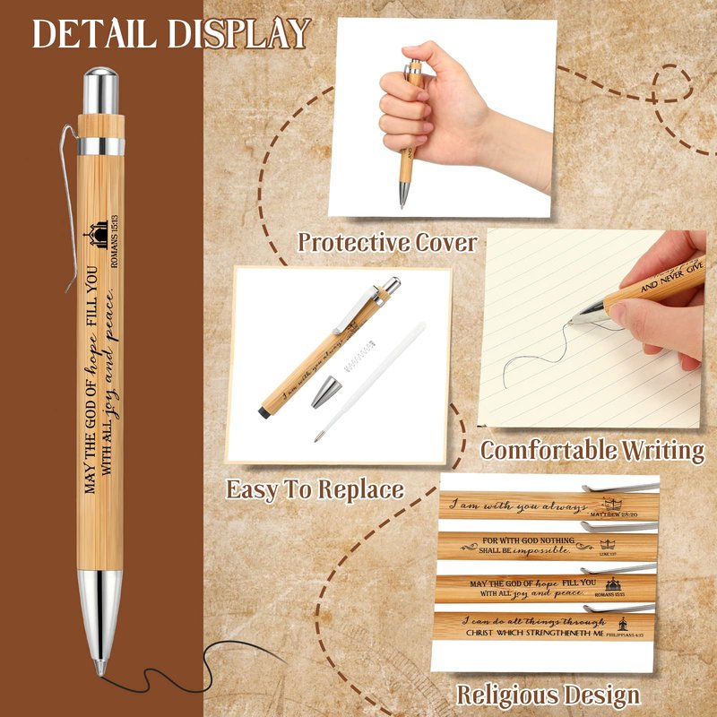 Fumete 30 Pcs Christian Gifts Pens Bulk Bamboo Ballpoint Pens with Bible Verse and Scripture Inspirational Religious Gifts for Church Pastor Appreciation Grandparents Church Sunday School