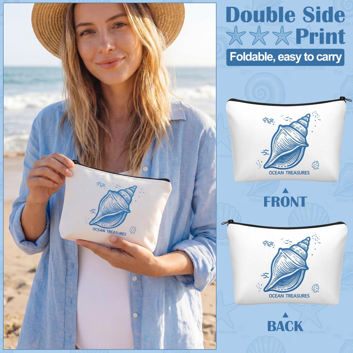 Sunnymove 4 Pack Coastal Cosmetic Bags Beach Ocean Themed Gifts Makeup Pouches Zippered Travel Toiletry Bags for Women Beach Summer Trip Organizer Set(Simple)