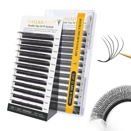 NAGARAKU Double Tips 5D W Eyelash Extensions Supplies Thick W Lash Extensions Premade Fans Russian Volume Faux Mink Matte 12 rows Cluster pre Fanned Eye yy Lashes 0.07mm D (8-15mm) Mix