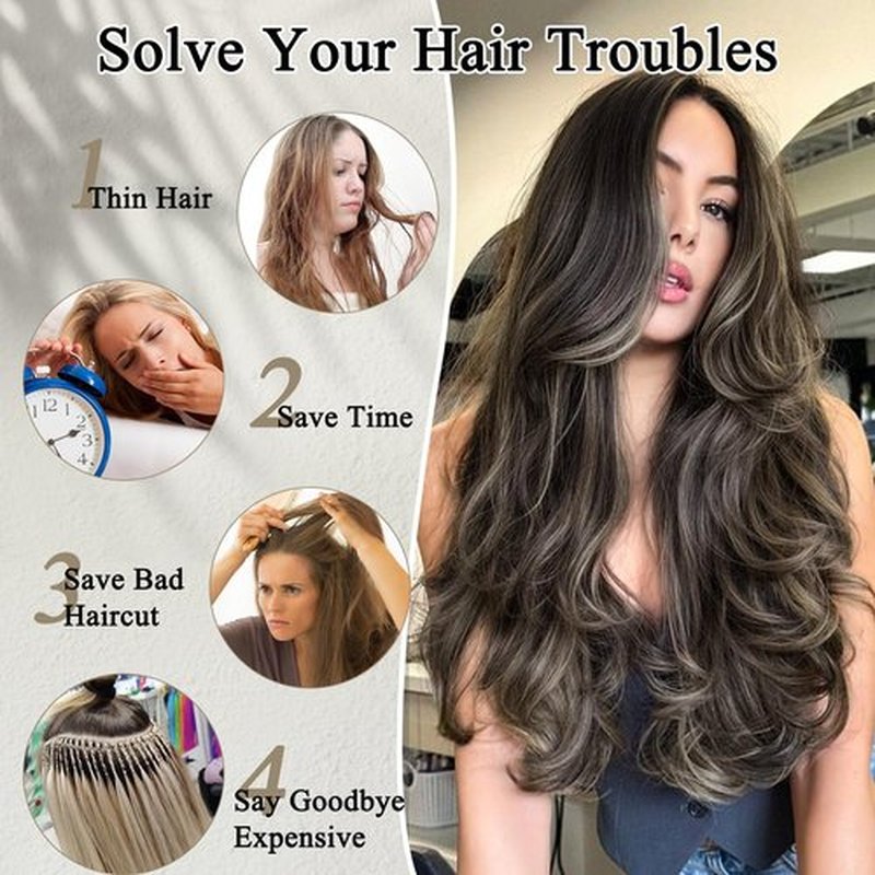 FREEMEIGE Black Mix Blonde Long Straight Hair Extensions Layered Hair Extensions Soft Synthetic Clip in Hair Extensions Hairpieces for Women(2/18)