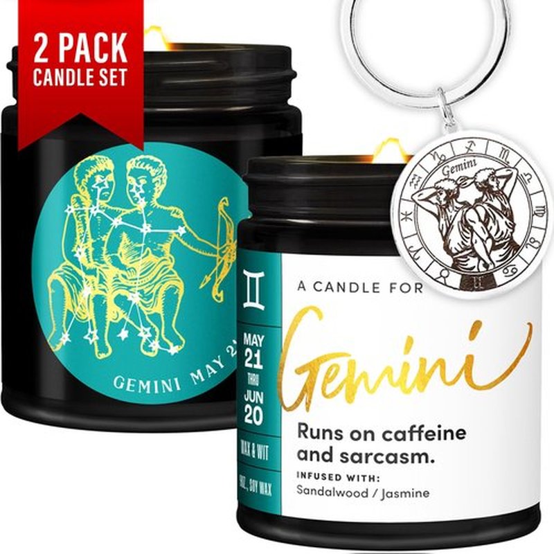 WAX & WIT Gemini Gifts for Women, Zodiac Gifts for Women, Astrology Gifts for Women, Zodiac Candles, Gemini Candle, June Birthday Gifts for Women, May Birthday Gifts for Women, Astrology Candle - 9oz