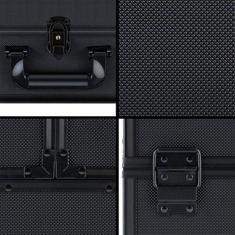 OUDMAY Makeup Case - Professional Portable Aluminum Cosmetics Storage Box With Locks and 2-Deck Folding Trays Black Diamond
