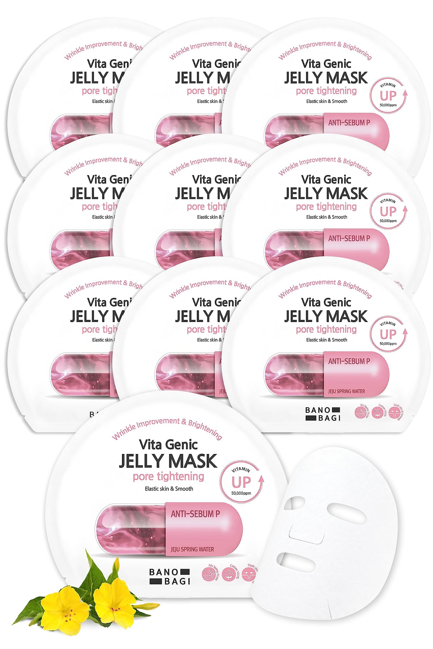 BANOBAGI Vita Genic Jelly Pore Tightening Face Masks Beauty w/Essence & 11 Vitamin Complex | Korean Face Mask | Moisturizing Face Mask Facial Care for Oily Skin (1.8 fl oz, 10 Sheets)