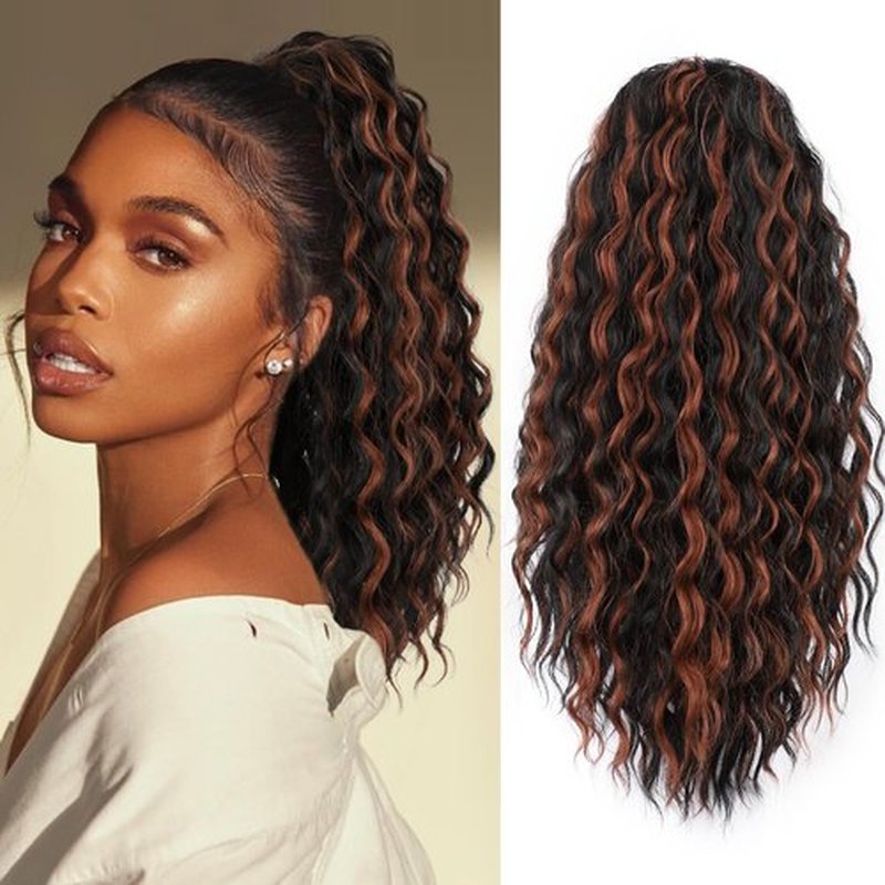 FREEMEIGE Curly Ponytail Extension Drawstring Ponytail for Black Women Curly Clip in Hair Extensions 20 Inch Ponytail Extension Synthetic Hairpiece for Daily Party