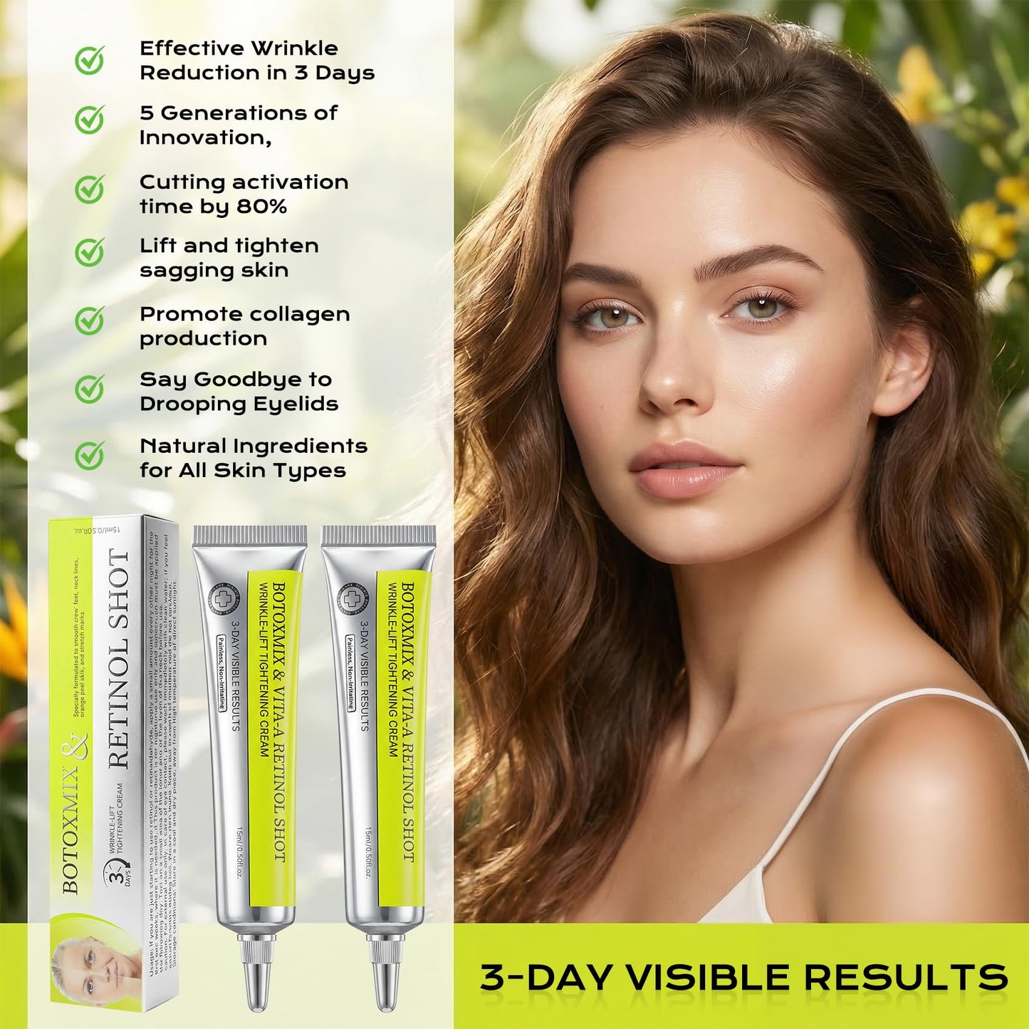 Vita-A Retinol Shot Wrinkle-Lift Tightening Cream, High-Strength Retinoid for Anti-Aging, Anti Wrinkle Cream - Natural Pore Minimizer, Wrinkles & Fine Lines for All Skin (2 Bottle)