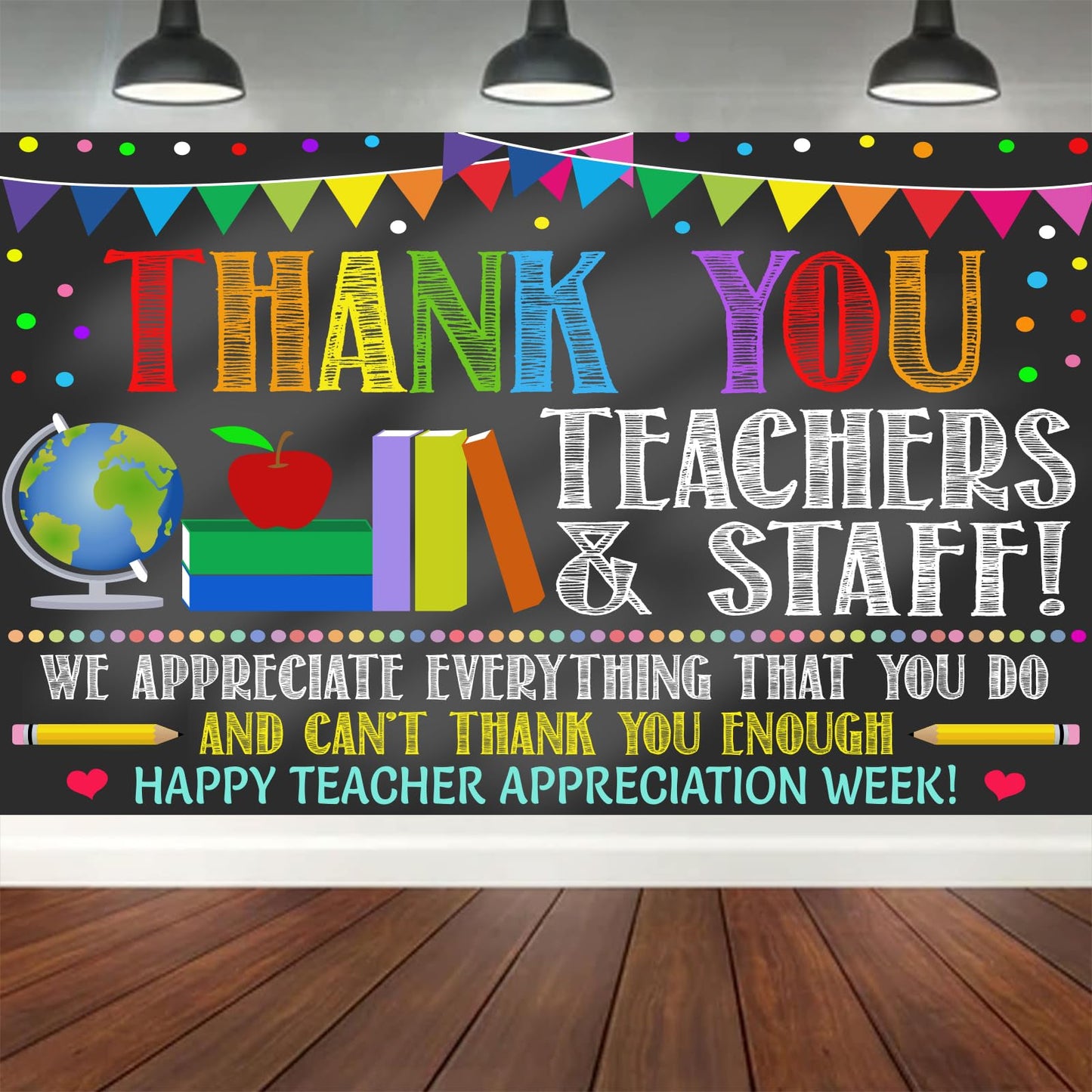 Thank You Teachers Teacher Appreciation Week Backdrop Banner Decorations, Teachers Staffs Appreciation Week 2025 Banner Background Decorations