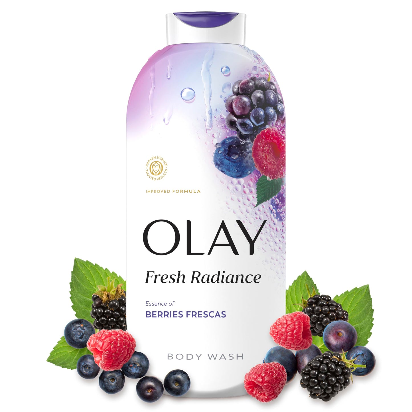 Olay Body Wash for Women, Fresh Radiance, 24/7 Skin-Loving Freshness, Visibly Radiant, Plant Based Cleansers, Vitamin B3 & Antioxidant Blend, For All Skin Types, Berries Frescas Scent, 22 fl oz