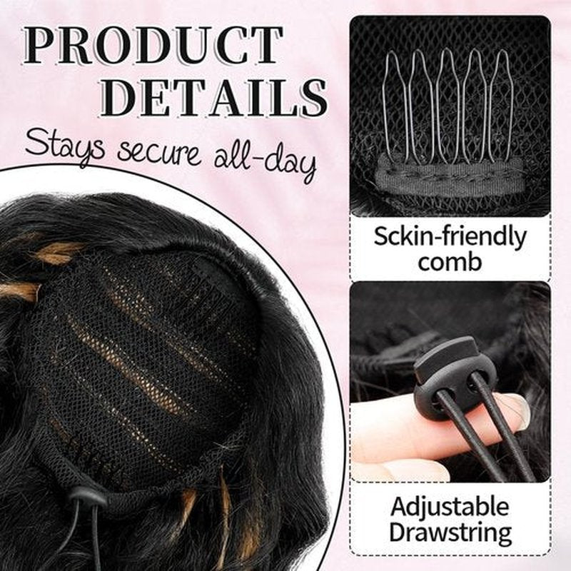 KooKaStyle Curly Ponytail Extension Fluffy Drawstring Ponytail Hair Extensions for Women Long Kinky Curly Wavy Pony Tail Extension Synthetic Hairpiece for Daily Use(18Inch Black Mixed Ginger)